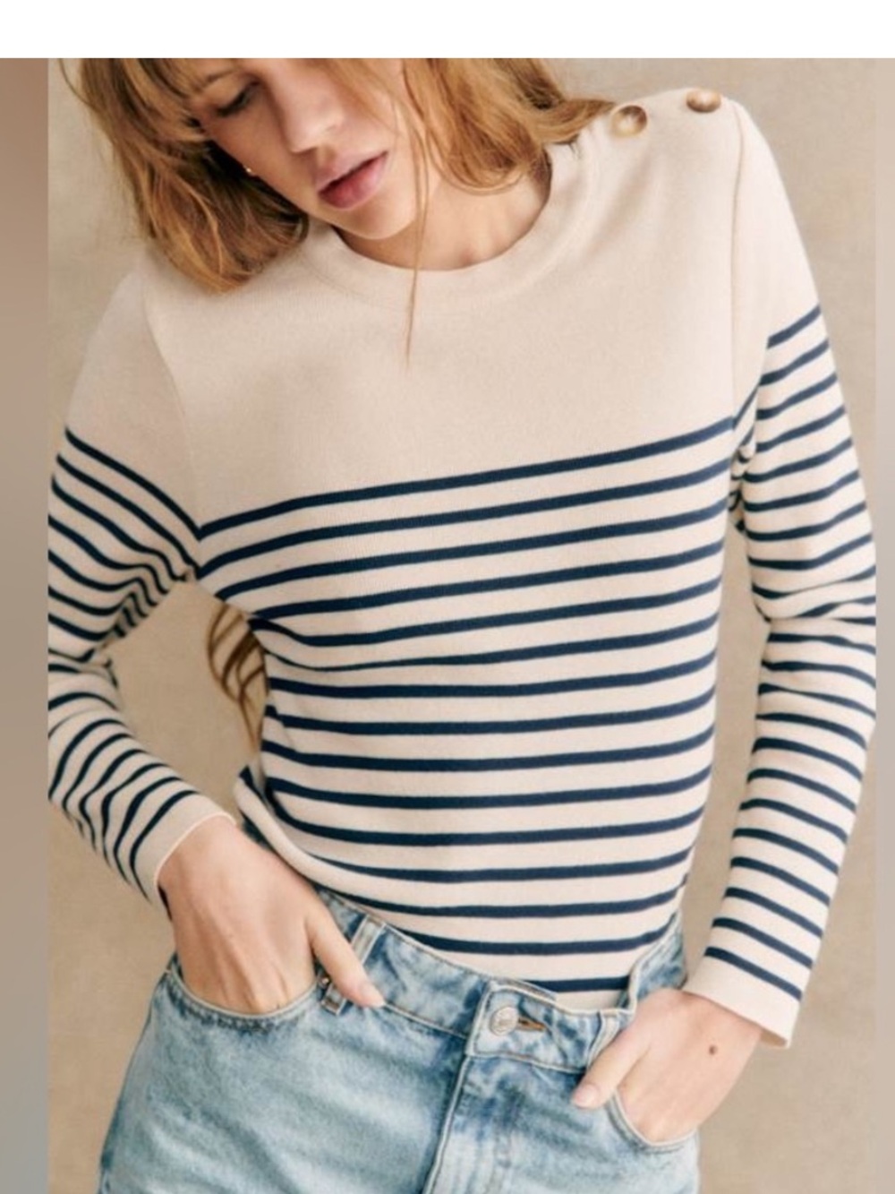 Sezane Matthis Jumper Sweater Natural Navy Stripe Size Medium